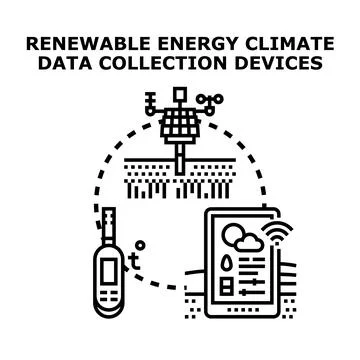 Renewable energy climate data collecting devices illustration Stock Illustration