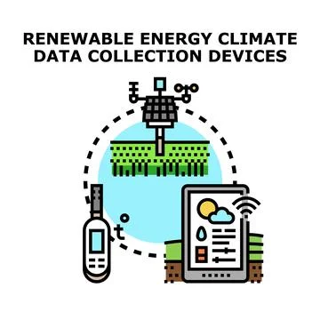 Renewable energy climate data collecting devices illustration Stock Illustration