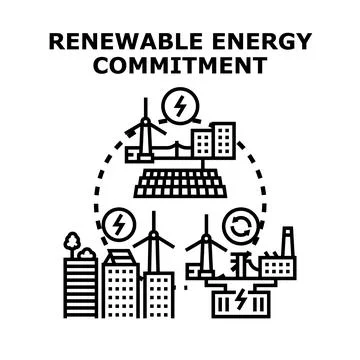 Renewable energy commitment creating sustainable power infrastructure Stock Illustration