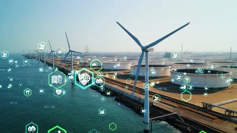 Renewable energy concept. Wind power plant. Sustainable development goals. SDGs. Stock Footage 149758445