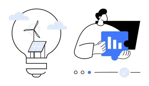 Renewable energy, data visualization, eco-technology, clean energy solutions, Stock Illustration