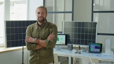 Renewable Energy Developer Posing in Office Stock-Footage 230100362