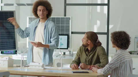 Renewable Energy Developer Presenting Solar Power Startup Video stock 230106228