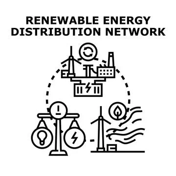 Renewable energy distribution network concept with green power Stock Illustration