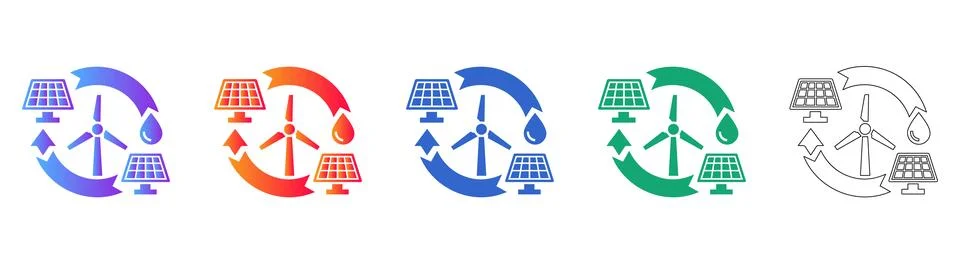Renewable Energy Ecosystem Icon Set Stock Illustration
