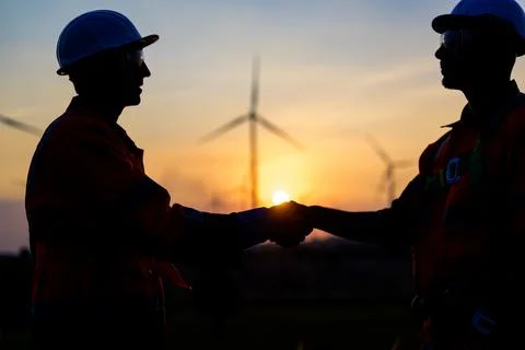 Renewable energy engineer working on wind turbine Stock Photos