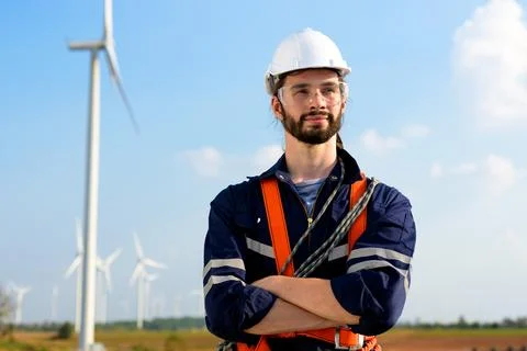 Renewable energy engineer working on wind turbine 写真素材