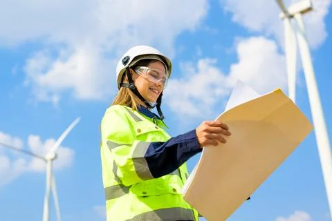 Renewable energy engineer working on wind turbine 写真素材