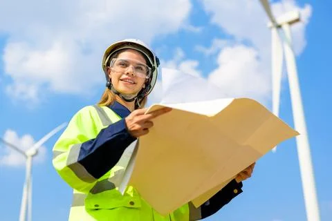 Renewable energy engineer working on wind turbine Stock Photos