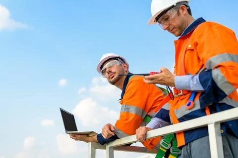 Renewable energy engineer working on wind turbine 스톡 사진
