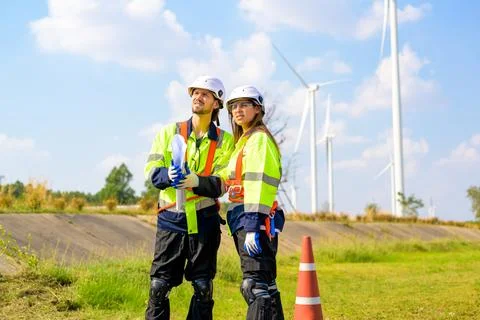 Renewable energy engineer working on wind turbine Stock Photos