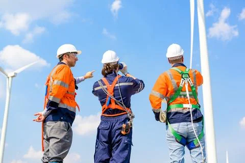 Renewable energy engineer working on wind turbine Stock Photos