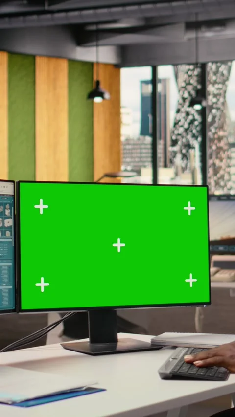 Renewable energy engineer works on wind turbine using green screen computer Stock Footage 315417116