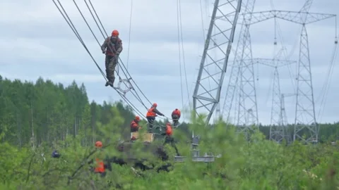 Renewable Energy Grid Upkeep by Professional Electricians Stock Footage 263539540