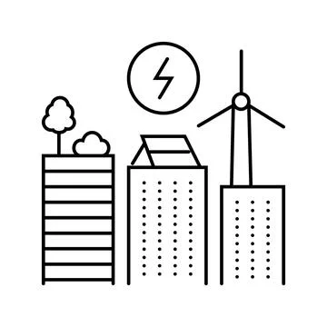 Renewable energy integration green building line icon vector illustration Ilustración de archivo