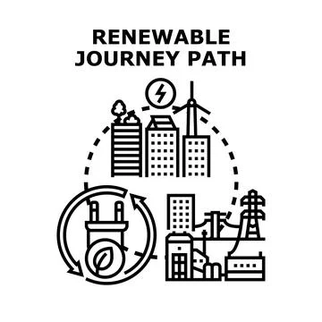 Renewable energy journey path developing sustainable future Stock Illustration