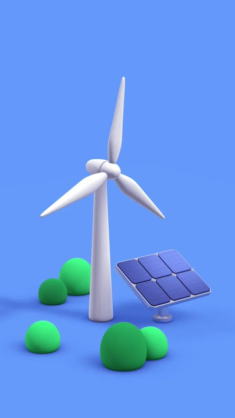 Renewable Energy Landscape Animation. Wind Turbines and Solar Power Scene. Stockbeeldmateriaal 335837427