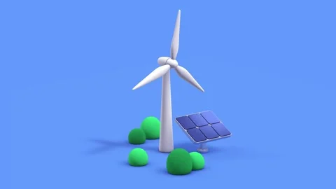 Renewable Energy Landscape Animation. Wind Turbines and Solar Power Scene. 库存影片 335837429