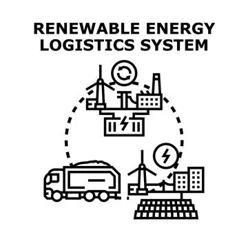 Renewable energy logistics system managing clean power supply chain Ilustración de archivo