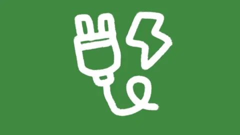 Renewable energy power plug hand-drawn cartoon graphic with chalk outline icon Stock Footage 336680194