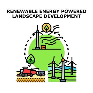 Renewable energy powered landscape development concept illustration Stock Illustration