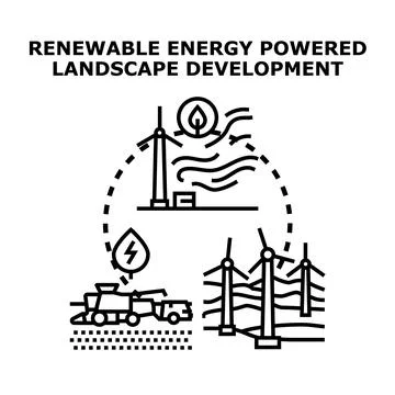 Renewable energy powered landscape development concept illustration Stock Illustration