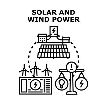 Renewable energy production system using solar and wind power Stock Illustration