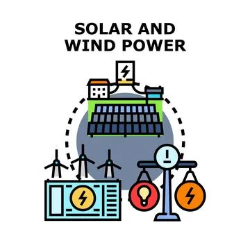 Renewable energy production system using solar and wind power Stock Illustration