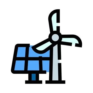 Renewable energy production using solar panels and wind turbine Stock Illustration