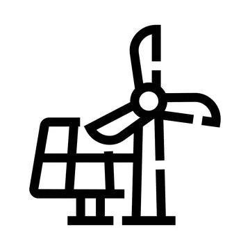 Renewable energy production using solar panel and wind turbine icon Stock Illustration