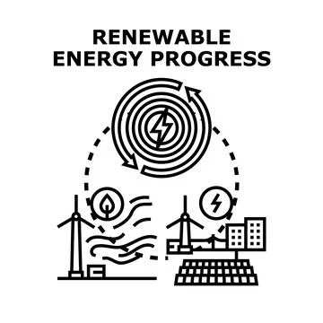 Renewable energy progress development creating sustainable power Stock Illustration