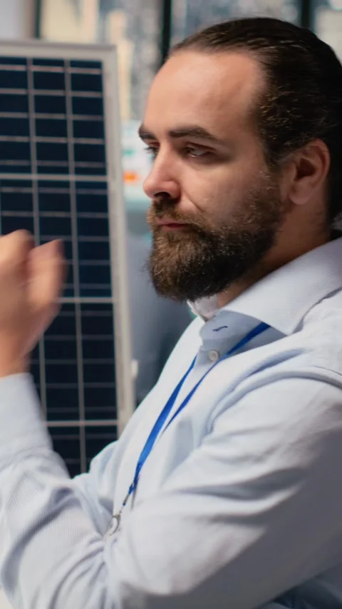 Renewable energy researcher using simulation software, improving green industry Stock Footage 315417145