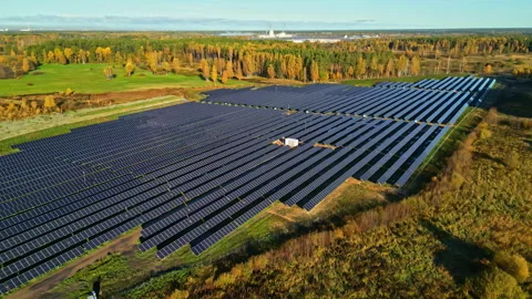 Renewable energy solar panel array park green electricity production Stock Footage 289631699