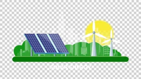 Renewable energy, solar panels, wind turbines generating electricity green Stock Illustration