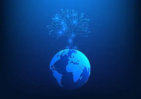 Renewable energy technology The tree is a pattern of technological circuits.. イラスト素材