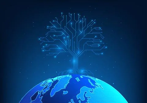 Renewable energy technology The tree is a pattern of technological circuits.. 스톡 일러스트