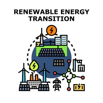 Renewable energy transition concept changing power generation Stock Illustration