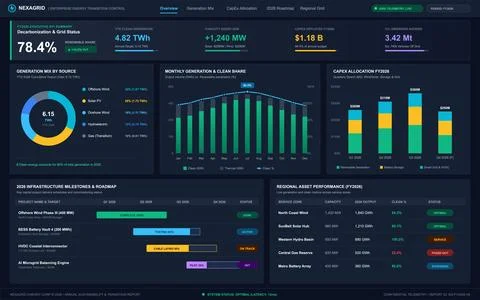 Renewable Energy Transition Dashboard with Data Visualization and Analytics Stock Illustration