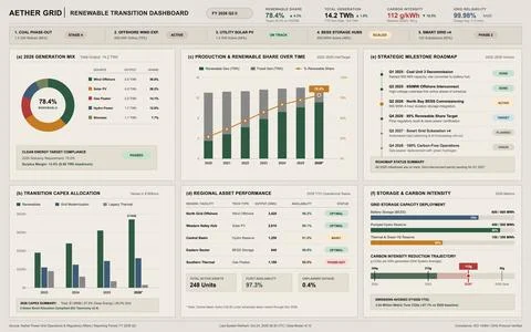 Renewable Energy Transition Dashboard with Data Visualization and Analytics Stock Illustration