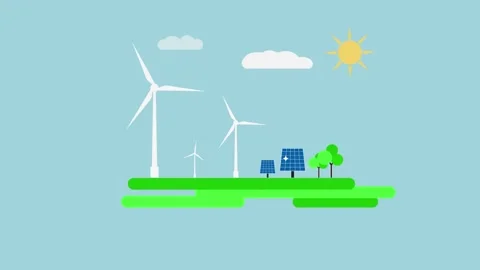 Renewable energy wind turbine windmill solar panel create solar energy Stock Footage 308455400