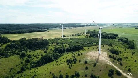 Renewable energy with wind turbines. Wind turbine in hills. Ecology environmenta Stock Footage 121505052