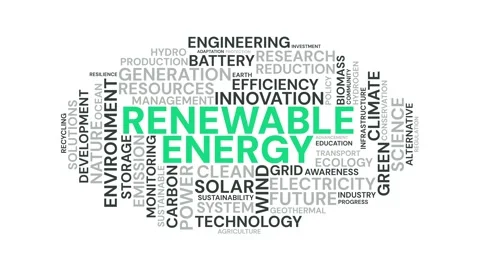 Renewable energy word cloud typography motion graphic with green and gray t.. Stock Footage 343780143
