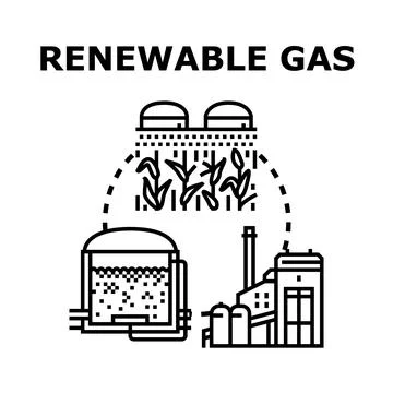 Renewable gas production process converting biomass energy Stock Illustration