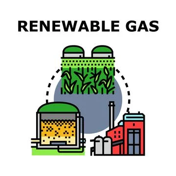 Renewable gas production process converting biomass energy Stock Illustration