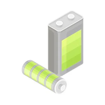 Renewable Green Energy Source with Charged Battery Isometric Vector Illustration Illustrazione stock