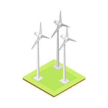 Renewable Green Energy Source with Wind Generator on Green Lawn Isometric Vector Stock Illustration