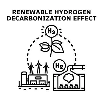 Renewable hydrogen producing decarbonization effect concept Stock Illustration