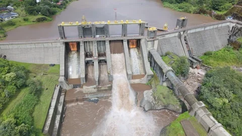 Renewable hydropower in Baños, Ecuador, static and stunning aerial dam view. Video stock 337972786