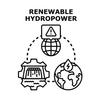 Renewable hydropower energy solution for sustainable future development Stock Illustration