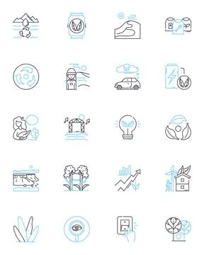 Renewable linear icons set. Solar, Wind, Hydro, Geothermal, Biomass, Tidal 스톡 일러스트